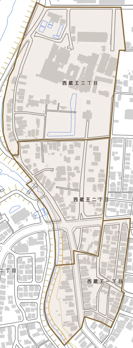 西蔵王とその周辺の地図。町の範囲を重ねている