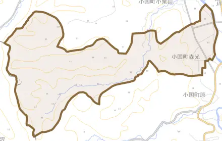 小国町森光とその周辺の地図。町の範囲を重ねている