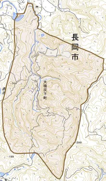 大積灰下町とその周辺の地図。町の範囲を重ねている