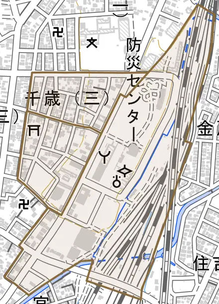 千歳とその周辺の地図。町の範囲を重ねている