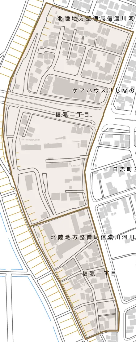 信濃とその周辺の地図。町の範囲を重ねている
