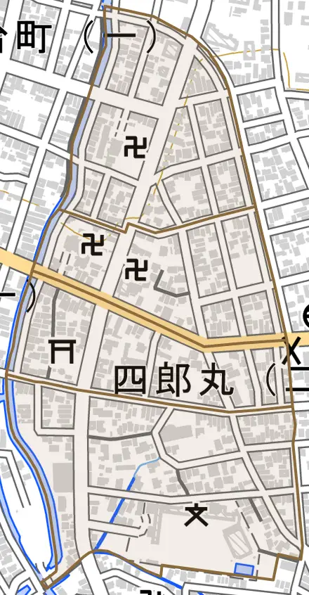 四郎丸とその周辺の地図。町の範囲を重ねている