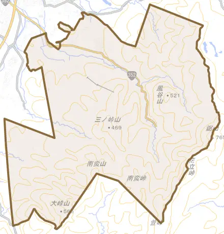 栖吉町とその周辺の地図。町の範囲を重ねている