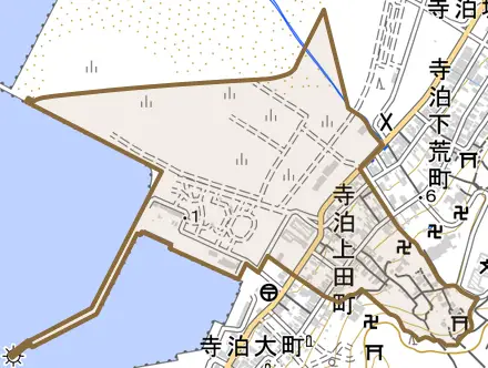 寺泊上田町とその周辺の地図。町の範囲を重ねている