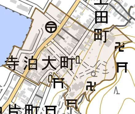 寺泊大町とその周辺の地図。町の範囲を重ねている