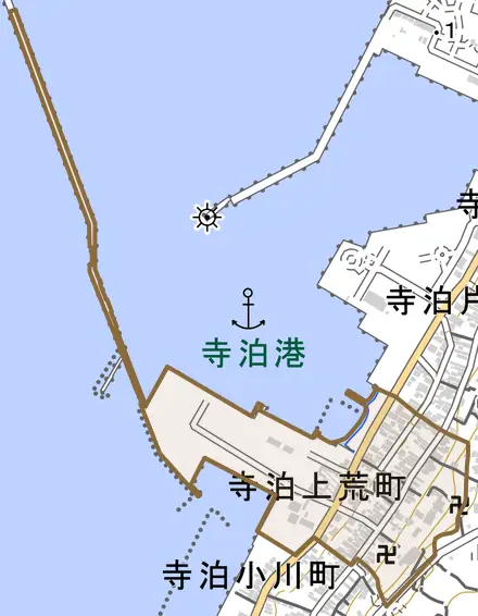 寺泊上荒町とその周辺の地図。町の範囲を重ねている
