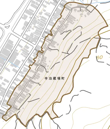 寺泊蔵場町とその周辺の地図。町の範囲を重ねている