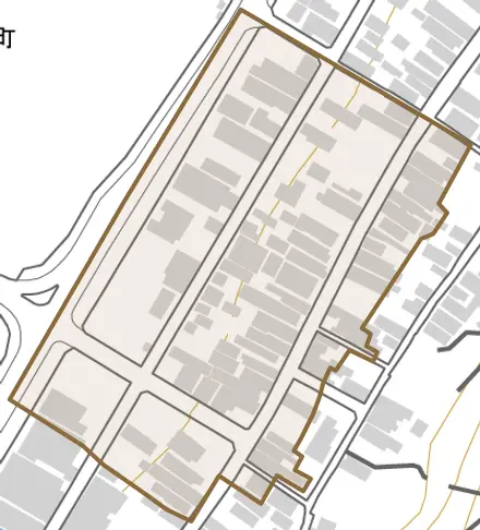 寺泊坂井町とその周辺の地図。町の範囲を重ねている