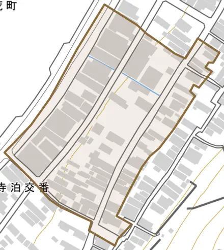 寺泊下荒町とその周辺の地図。町の範囲を重ねている
