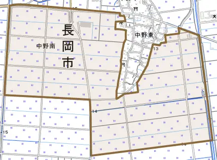 中野南とその周辺の地図。町の範囲を重ねている