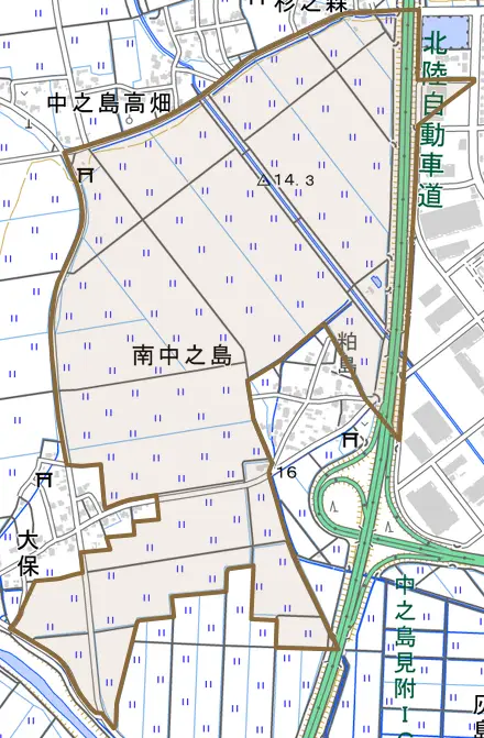 南中之島とその周辺の地図。町の範囲を重ねている