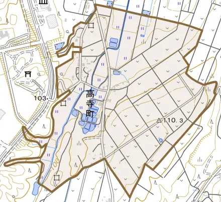 高寺町とその周辺の地図。町の範囲を重ねている
