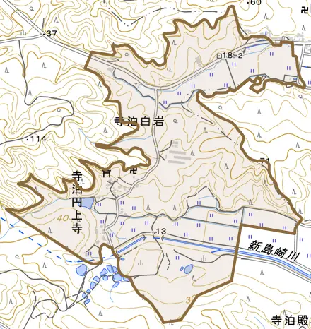 寺泊円上寺とその周辺の地図。町の範囲を重ねている