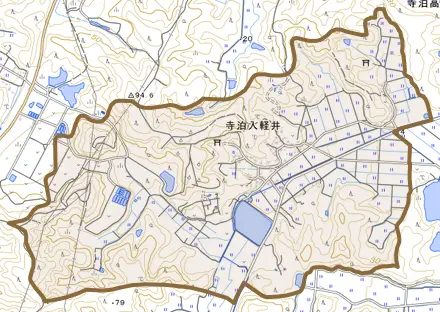 寺泊入軽井とその周辺の地図。町の範囲を重ねている