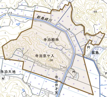 寺泊京ケ入とその周辺の地図。町の範囲を重ねている