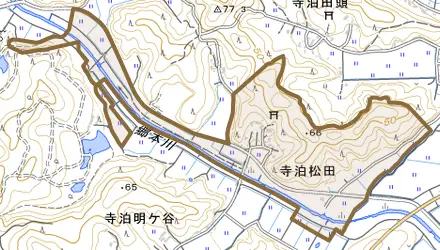 寺泊松田とその周辺の地図。町の範囲を重ねている