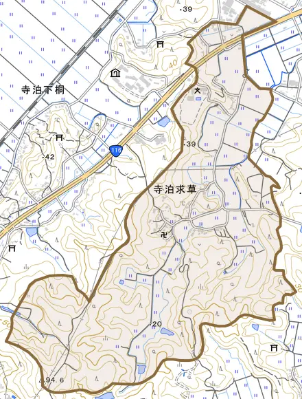 寺泊求草とその周辺の地図。町の範囲を重ねている