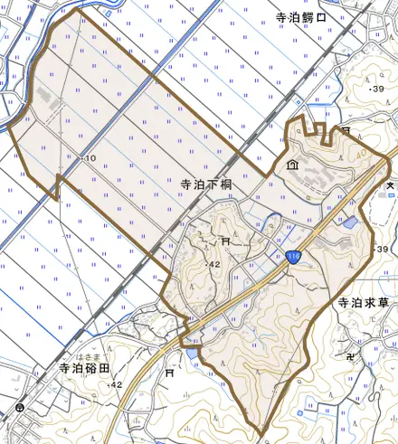 寺泊下桐とその周辺の地図。町の範囲を重ねている