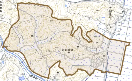寺泊田頭とその周辺の地図。町の範囲を重ねている