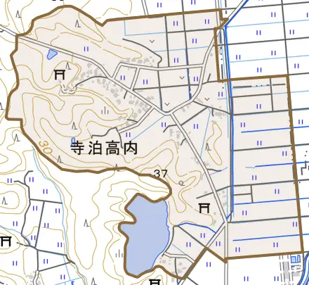 寺泊高内とその周辺の地図。町の範囲を重ねている