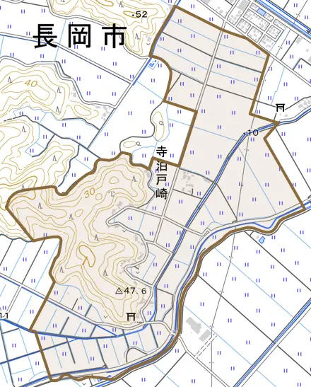 寺泊戸崎とその周辺の地図。町の範囲を重ねている