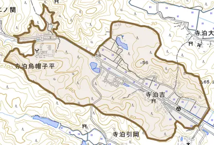 寺泊吉とその周辺の地図。町の範囲を重ねている