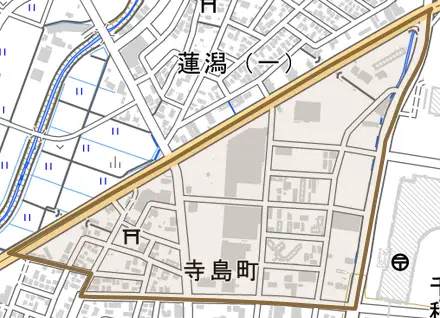 寺島町とその周辺の地図。町の範囲を重ねている