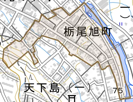 栃尾旭町とその周辺の地図。町の範囲を重ねている