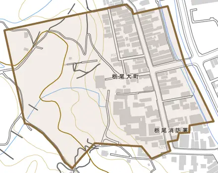 栃尾大町とその周辺の地図。町の範囲を重ねている