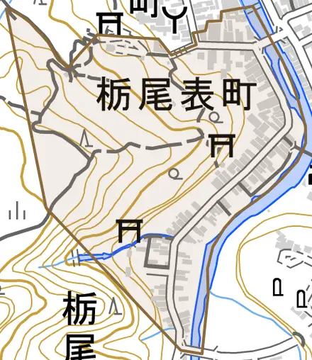 栃尾表町とその周辺の地図。町の範囲を重ねている