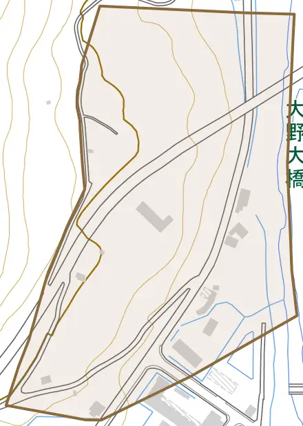 栃尾大野とその周辺の地図。町の範囲を重ねている