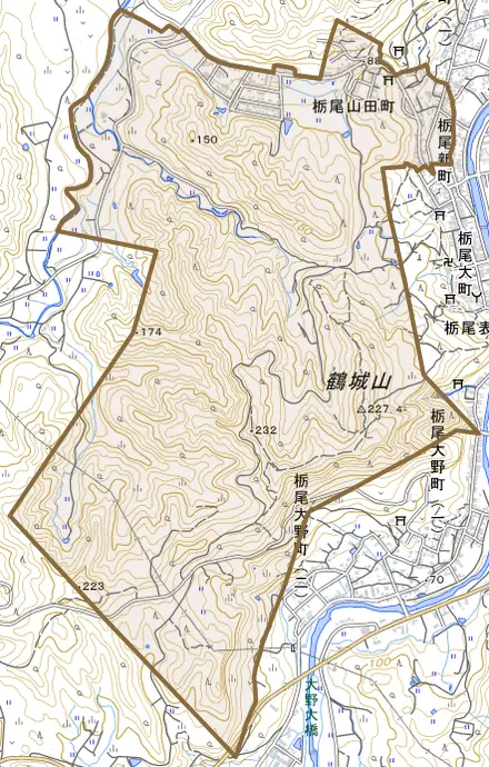 栃尾山田町とその周辺の地図。町の範囲を重ねている