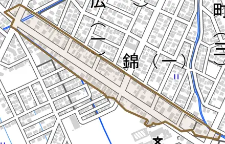 豊田町とその周辺の地図。町の範囲を重ねている