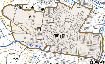 吉崎とその周辺の地図。町の範囲を重ねている