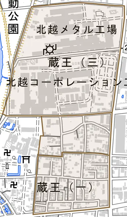 蔵王とその周辺の地図。町の範囲を重ねている