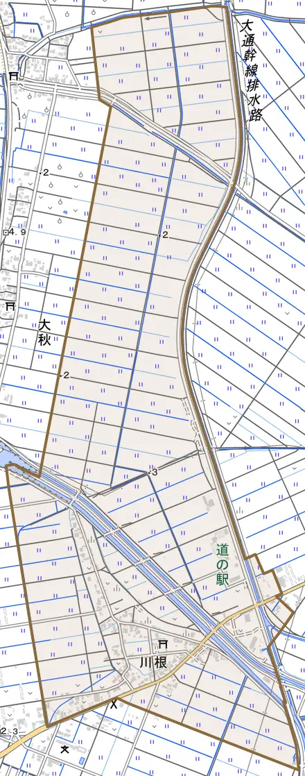 川根とその周辺の地図。町の範囲を重ねている