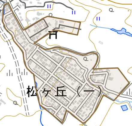 松ヶ丘とその周辺の地図。町の範囲を重ねている