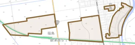 結とその周辺の地図。町の範囲を重ねている