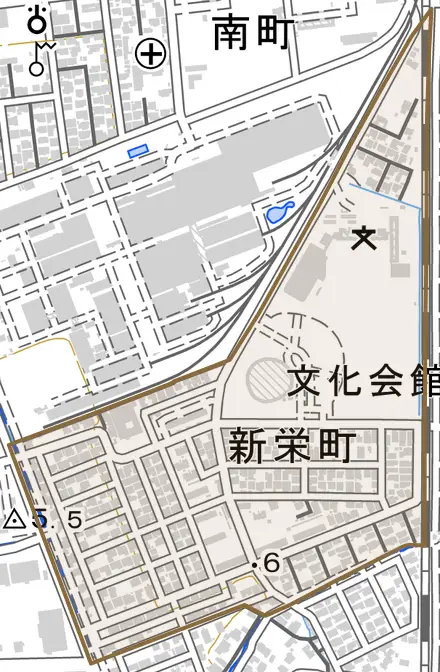 新栄町とその周辺の地図。町の範囲を重ねている