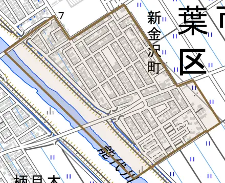 新金沢町とその周辺の地図。町の範囲を重ねている