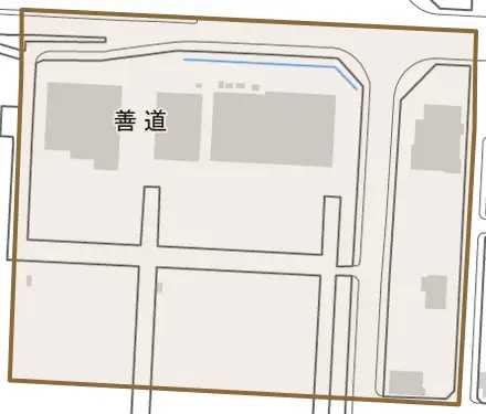 善道とその周辺の地図。町の範囲を重ねている