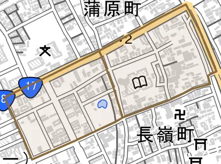 明石とその周辺の地図。町の範囲を重ねている