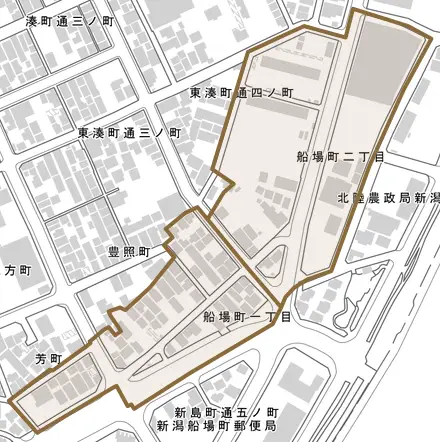船場町とその周辺の地図。町の範囲を重ねている