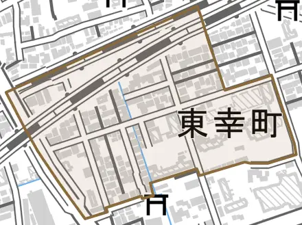 東幸町とその周辺の地図。町の範囲を重ねている
