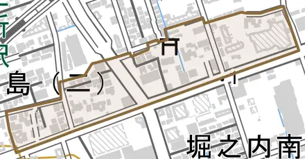 堀之内とその周辺の地図。町の範囲を重ねている