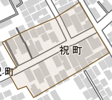 祝町とその周辺の地図。町の範囲を重ねている