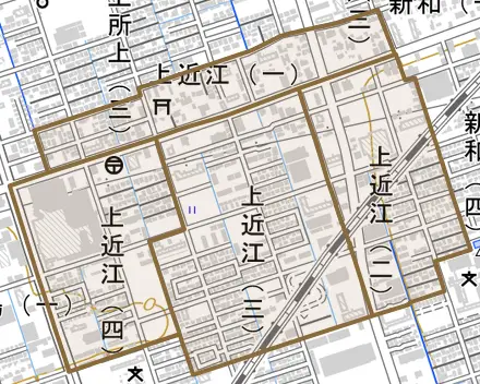 上近江とその周辺の地図。町の範囲を重ねている