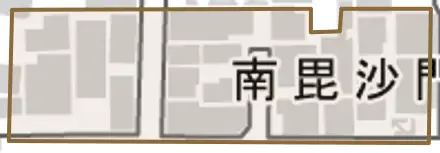 南毘沙門町とその周辺の地図。町の範囲を重ねている