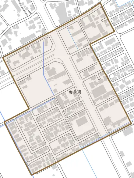 南長潟とその周辺の地図。町の範囲を重ねている