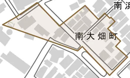 南大畑町とその周辺の地図。町の範囲を重ねている